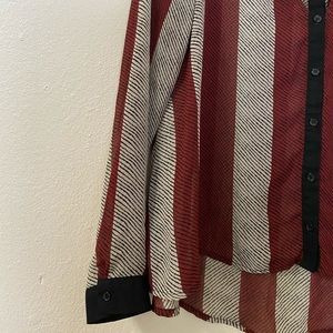 Elodie- button up, sheer, multi-pattern blouse.